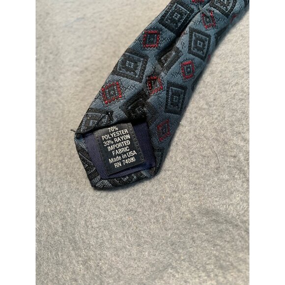 Adams Row Polyester Blend Mens Tie Gray Red Geometric Pattern Made in USA - Picture 4 of 5